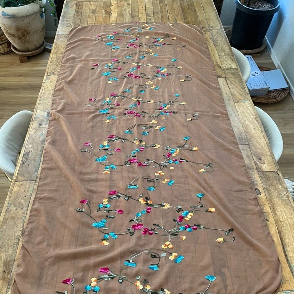 Shawl Scarf Bathing Suit Cover Rectangular Scarf Floral Embroidery 33" x 64"